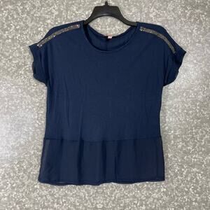 Juicy Couture Navy Blue Chiffon Peplum Rhinestone Top - Size XS - Cap Sleeve